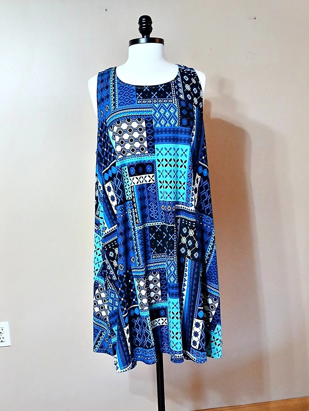 Blue & Black Geometric Mini Dress Like New